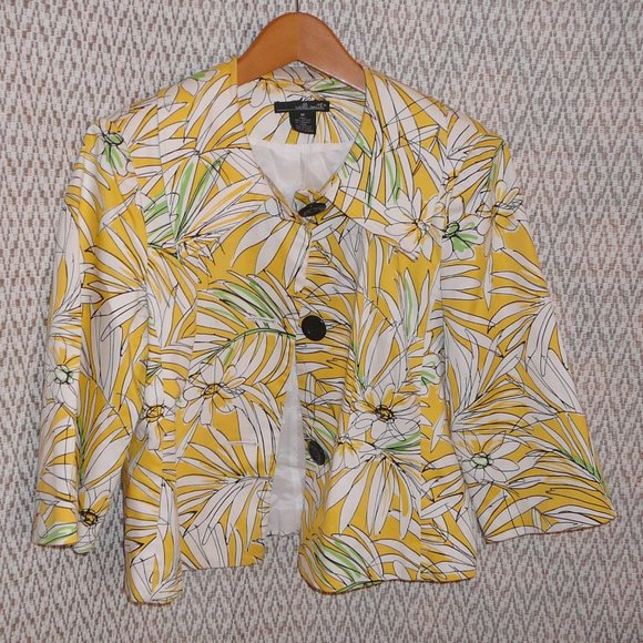 Willi Smith 3/4 Sleeve Jacket Blazer Yellow Floral Print Size M, 10 - Picture 4 of 9